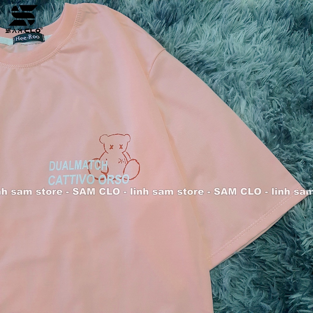 Áo thun tay lỡ nữ SAM CLO freesize phông form rộng dáng Unisex - mặc cặp, nhóm, lớp in hình GẤU dual match