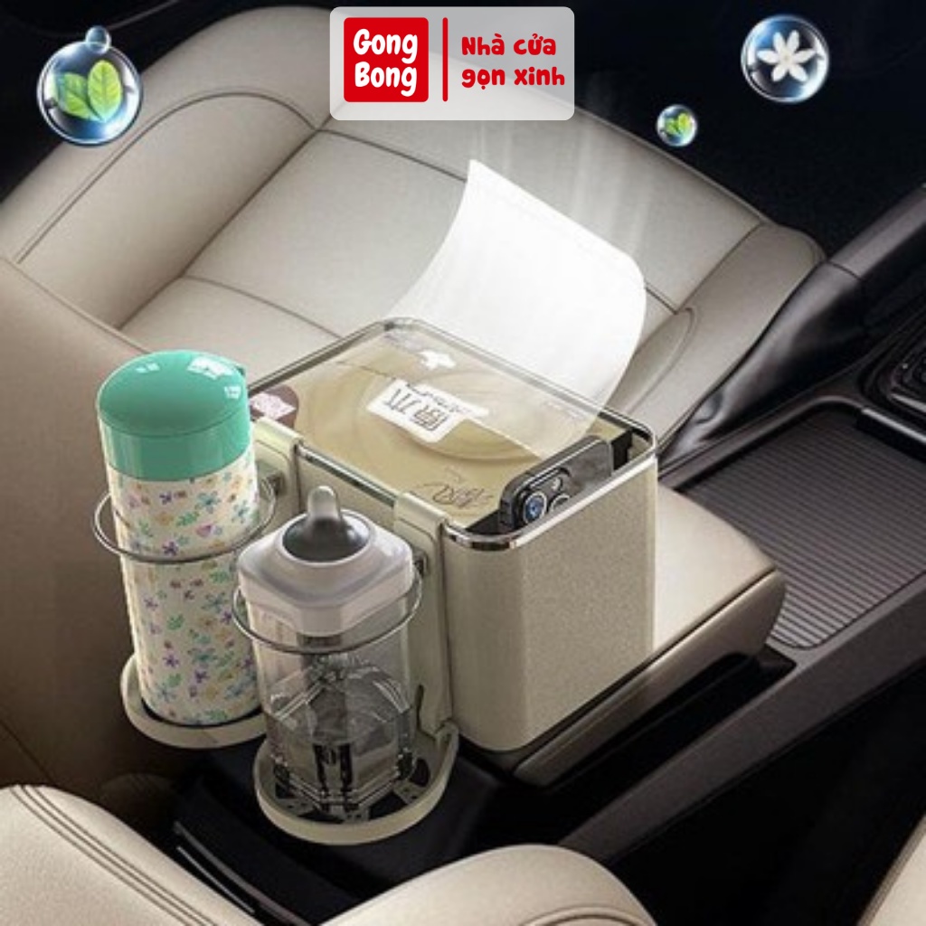 Hộp đựng đồ đa năng gắn bệ tỳ tay xe ô tô để khăn giấy chai nước đồ ăn đồ dùng cá nhân tiện lợi