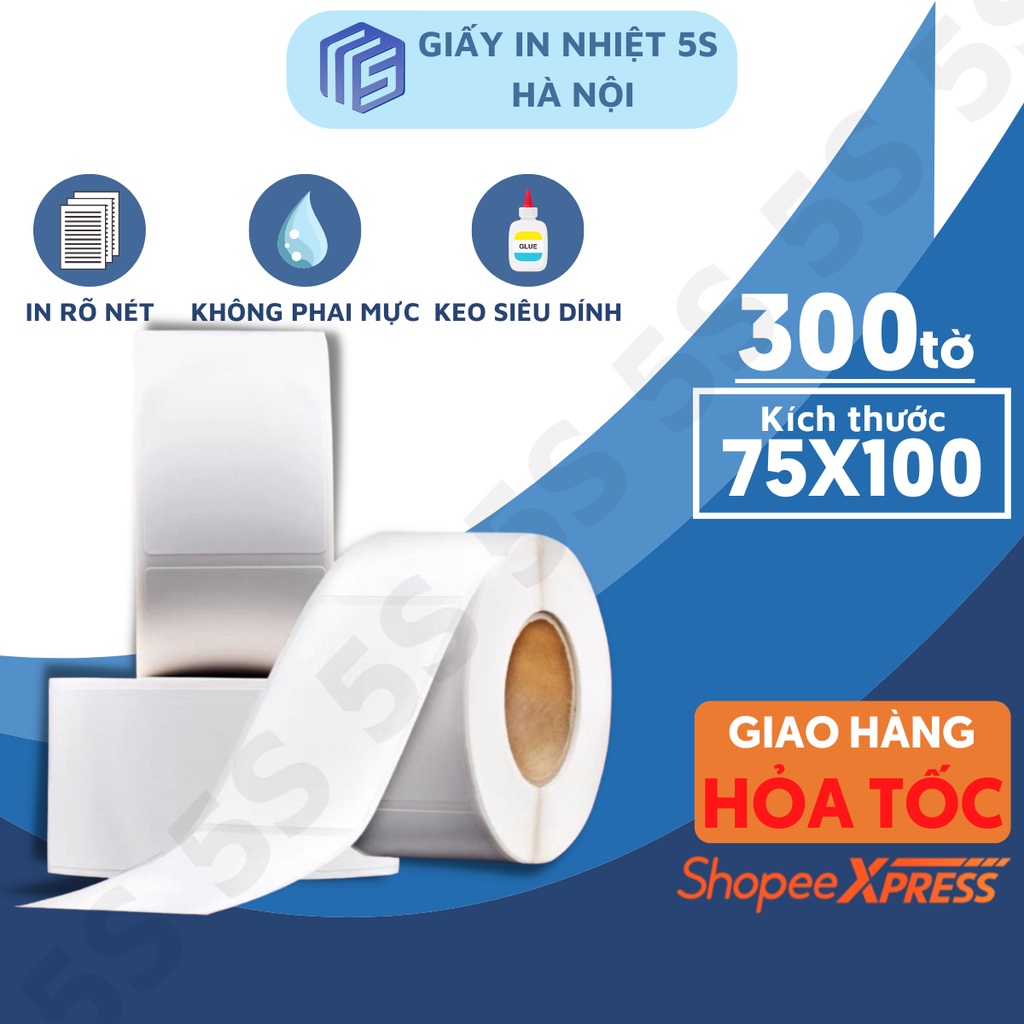 Giấy In Nhiệt 5S Khổ A7 Tự Dính , In Đơn hàng Sàn Thương Mại Điện Tử 75x100mm Siêu Tiết Kiệm Cuộn 300 tờ
