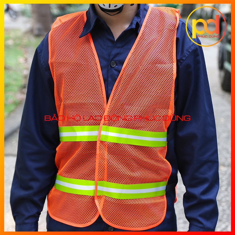 Áo gile lưới phản quang phát sáng khoác ngoài có thun 2 bên giá rẻ, tiện lợi, áo kỹ sư hàn quốc công trình giá rẻ