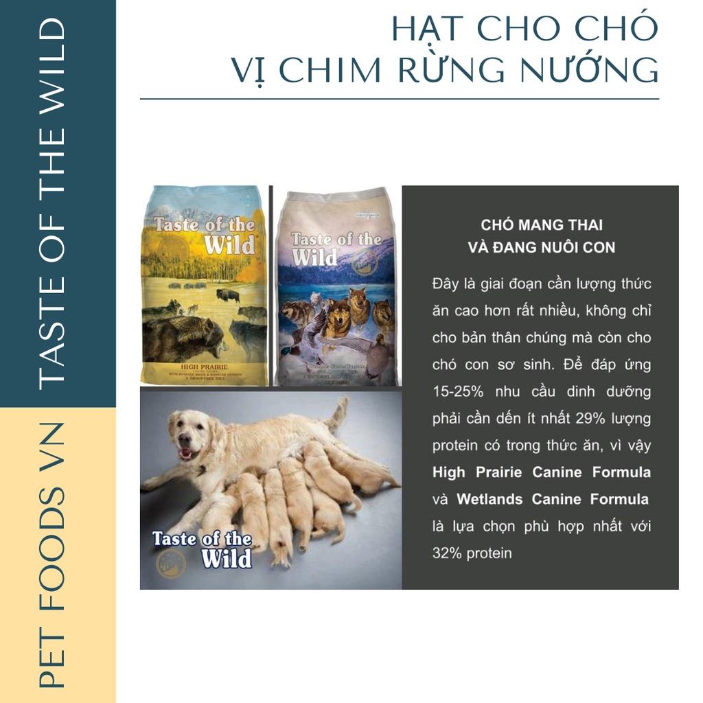 Hạt cho chó TASTE OF THE WILD Wetlands 500g vị Chim Rừng Nướng