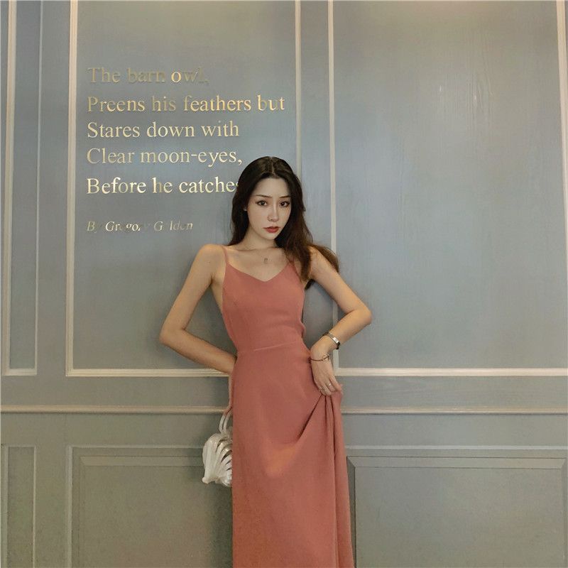 Đầm Hai Dây Dáng Dài Phong Cách Retro Thời Trang Xuân Hè Mới Cho Nữ