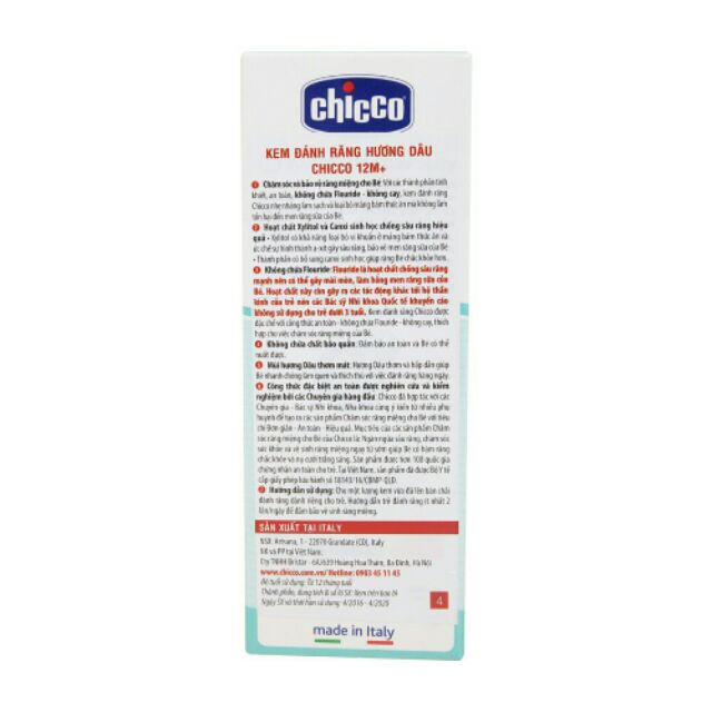 [Chính Hãng] Kem đánh răng hương Dâu Chicco 12M+ 50ml