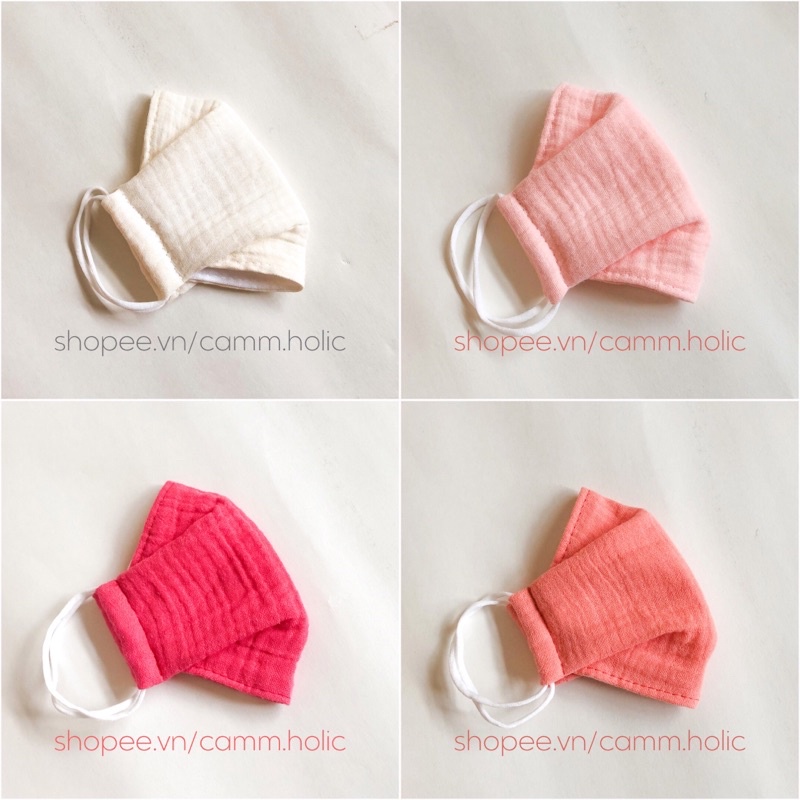 CAMM.HOLIC khẩu trang em bé 0-1,5 tuổi vải xô muslin 3D 4 lớp màu sắc dễ thương thiết kế ôm gọn mà rất thoải mái cho bé