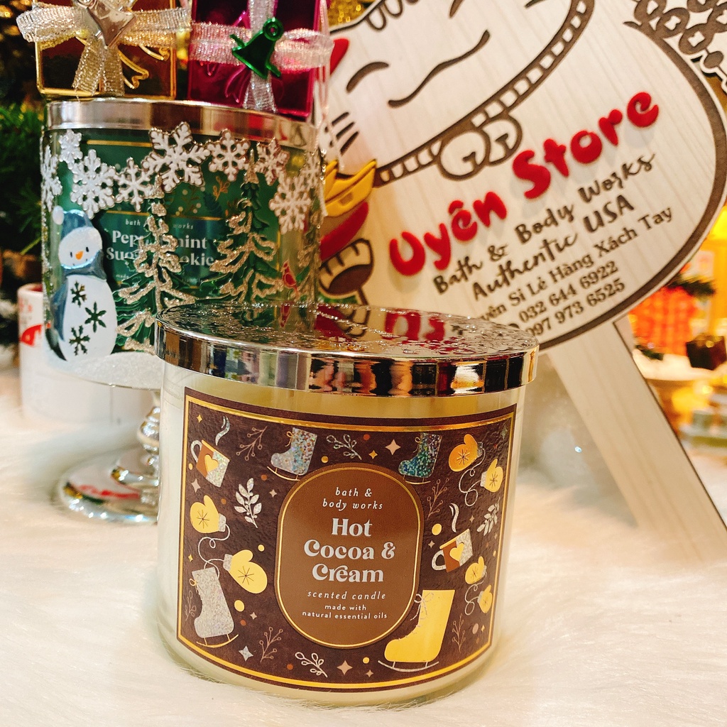 AUTH Hot Cocoa &amp; Cream - 3 bấc (411g) - Nến thơm Bath &amp; Body Works