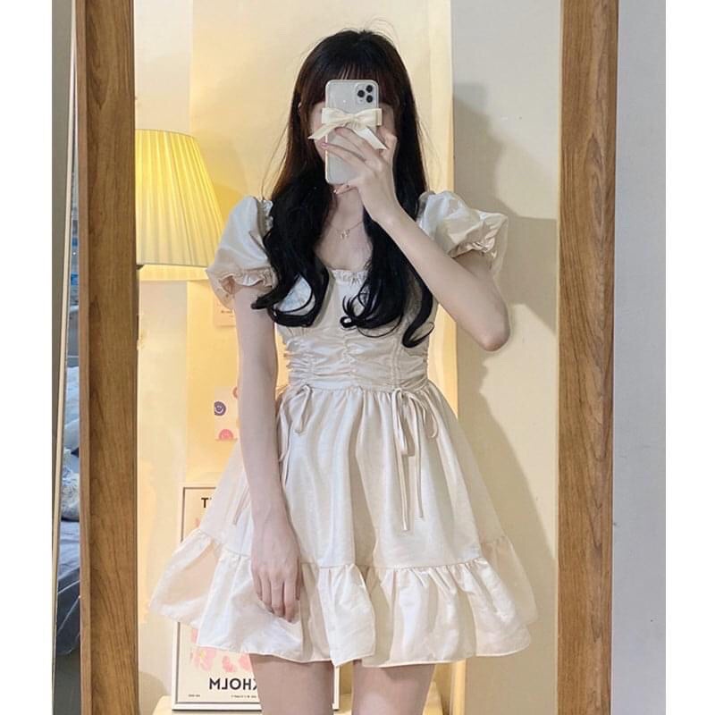 Đầm xòe dây rút cột eo