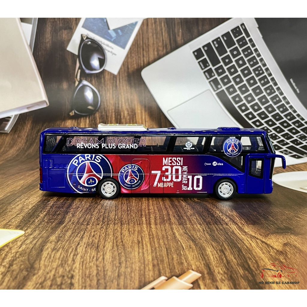 Mô hình xe Bus CLB Paris-Saint Germain bằng sắt tỉ lệ 1:32 màu xanh