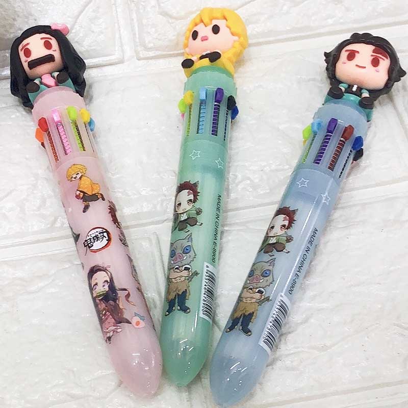 Set 3 Bút Bi 10 Màu Hình Demon Slayer Kimetsu No Yaiba Dễ Thương