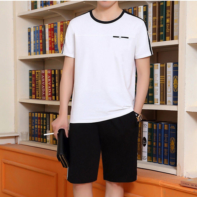 Bộ Áo Thun + Quần Short Cá Tính Dành Cho Nam# Bộ Quần Áo Thể Thao Thời Trang Hè Năng Động Cho Nam# Set Áo Thun Ngắn Tay Và Quần Short Thời Trang Cho Đàn Ông Trung Niên