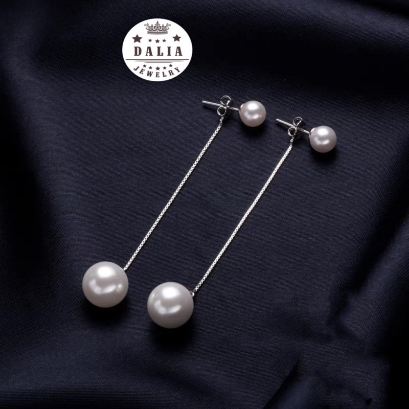 Bông tai bạc nữ thật dáng dài hạt trai nhân tạo DaLiA Jewelry tiểu thư xinh xắn chuẩn bạc 925