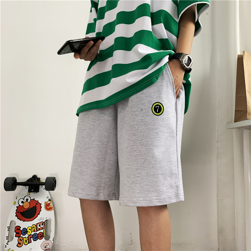 Hong Kong Style Sports Shorts Men's Baggy Straight TrousersinsSummer Korean Style Student Casual Cropped Pants