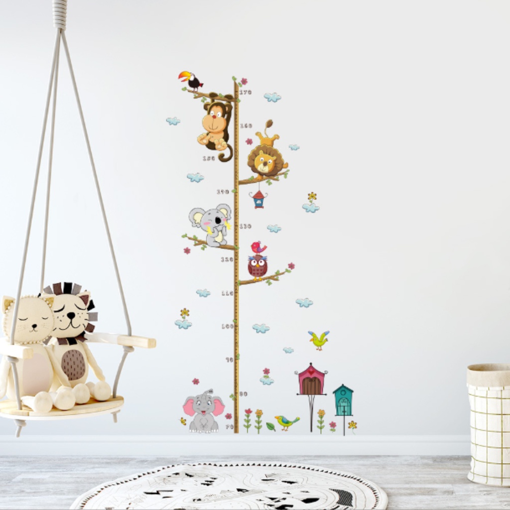 TU05_Tranh decal dán tường thước đo chiều cao cho bé động vật dễ thương 170 cm,ảnh thật