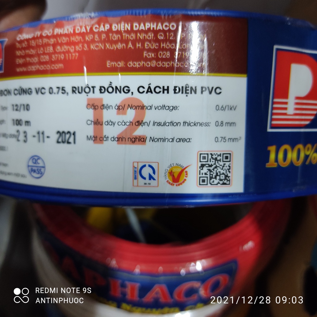 Dây điện đơn 1 sợi cứng Daphaco 12/10 - dây điện giá rẻ cho học sinh ,sinh viên