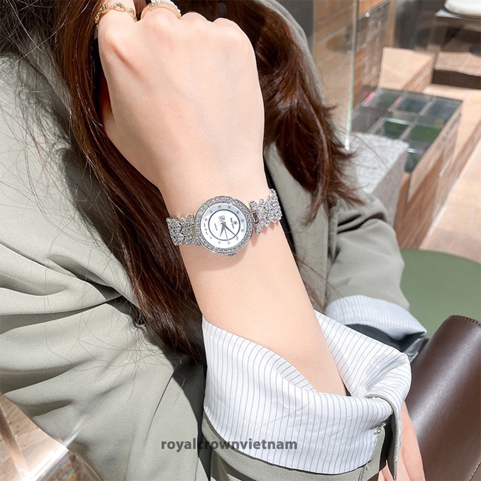 Đồng Hồ Nữ Chính Hãng Royal Crown 4617 Jewelry Dây Kim Loại Đính Đá Chống Nước Chống Xước