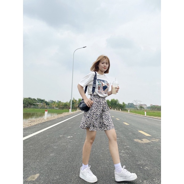 Set áo phông kèm chân váy xoè hoa nhí Ulzzang Hàng Quảng Châu