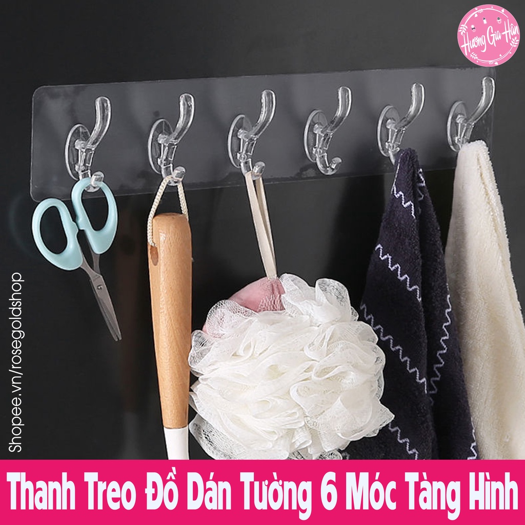 Thanh Treo Đồ Dán Tường 6 Móc Tàng Hình Siêu Chắc, Móc Treo Decor Nhà Cửa