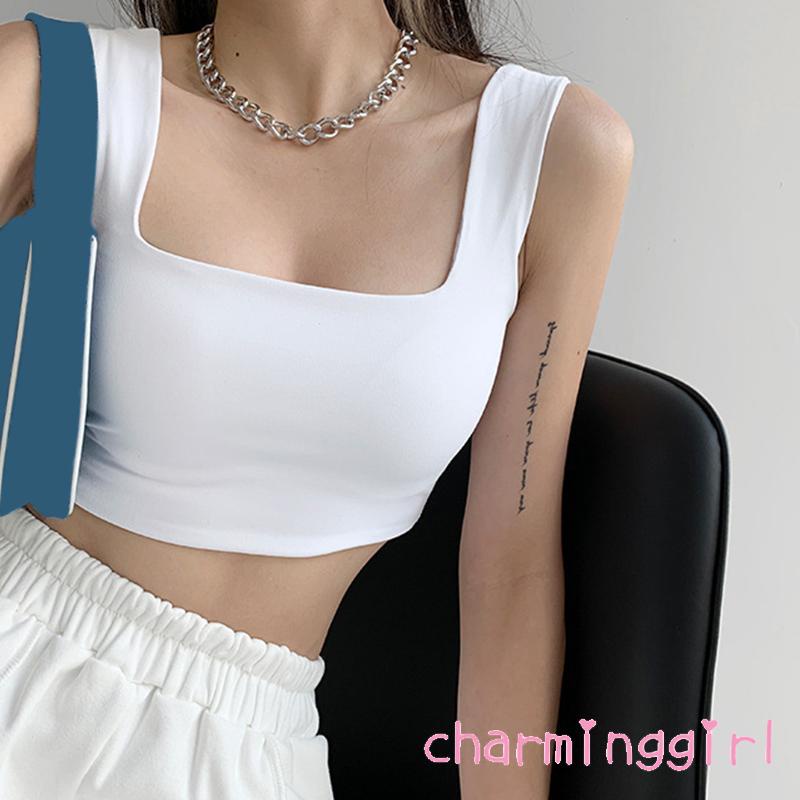 Áo hai dây màu trơn cổ vuông thời trang quyến rũ cho nữ