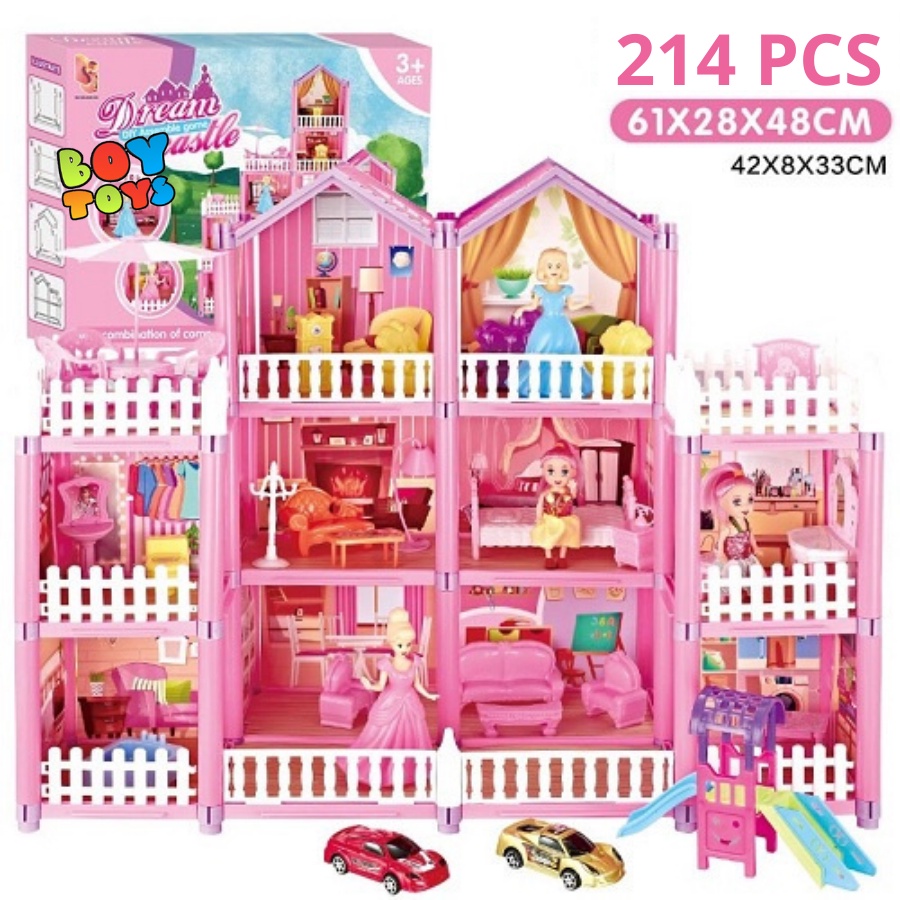 Đồ chơi biệt thự lắp ráp lâu đài công chúa màu hồng đáng yêu, quà tặng xinh xắn cho bé