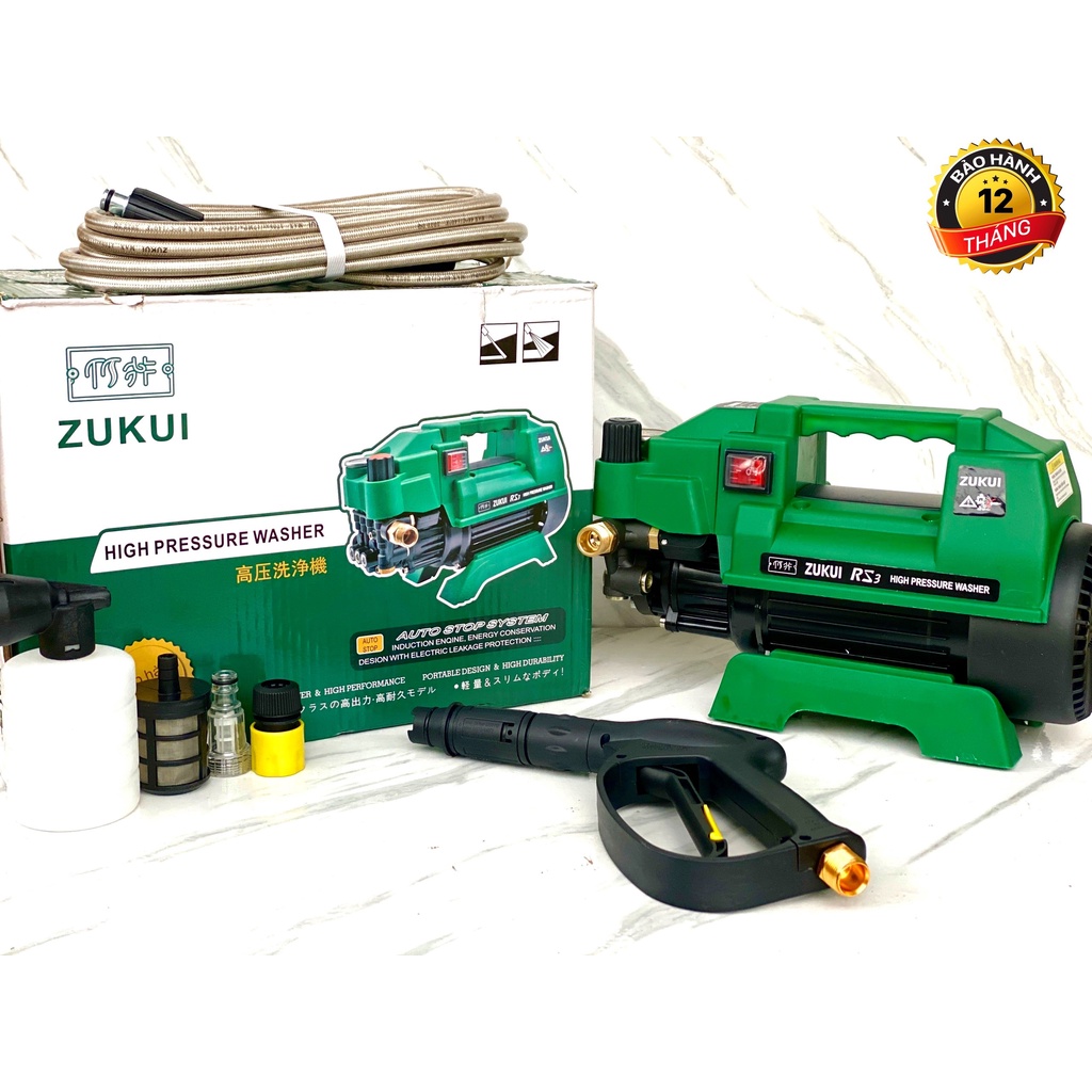 Máy rửa xe zukui rs3 2400w chỉnh áp thế hệ mới 2021 tặng bình bọt tuyết