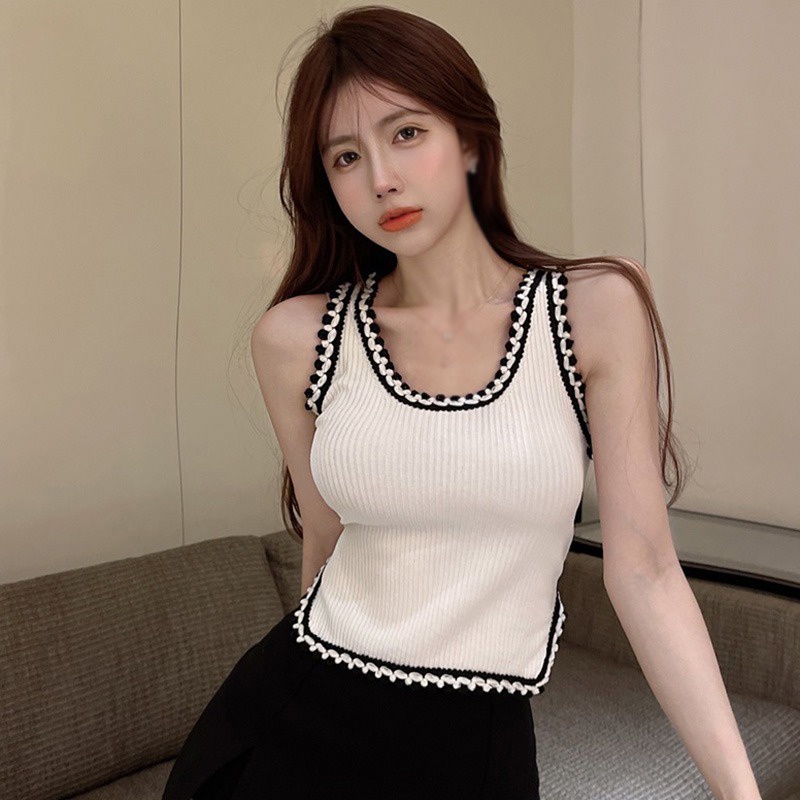 Áo Sát Nách Cổ Vuông Xẻ Tà Màu Sắc Trẻ Trung Hợp Thời Trang Phong Cách Hàn Quốc