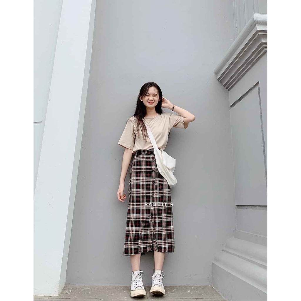 SET ÁO THUN + CHÂN VÁY KẺ ULLZANG