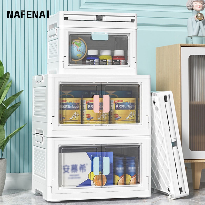 Nafenai Hộp đựng đồ bằng nhựa có cửa gập lại tiện lợi cho gia đình