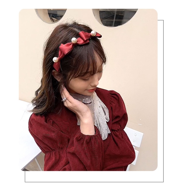 Bờm tóc nơ đính hạt trai nhân tạo phong cách thời trang Hàn Quốc - Y019