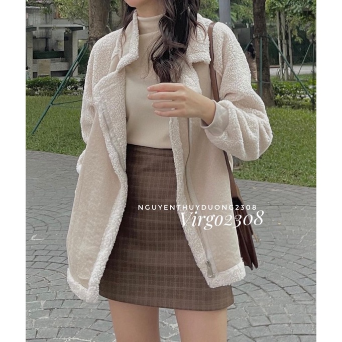 [HÀNG SẴN]ÁO KHOÁC JACKETS DA LỘN CHẦN BÔNG HÀNG QUẢNG CHÂU