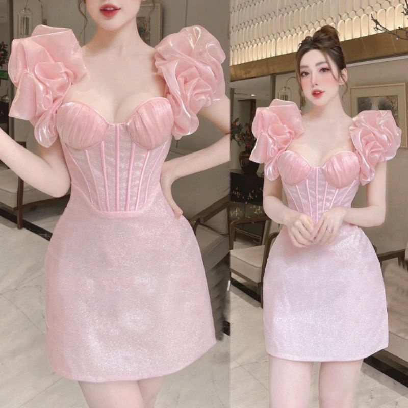 Đầm nhũ kim tuyến tay phồng, phù hợp đi chơi, dự tiệc, sinh nhật, prom, concept, chào bàn, cưới, đi dạo - NUT's Wedding