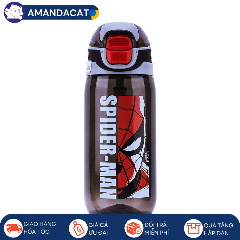 Bình nước Spider Man CHÍNH HÃNG từ Disney, Chất liệu tritan an toàn với sức khỏe, Dung tích 530ml