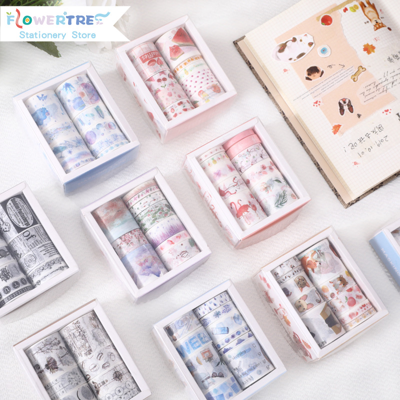 Set 10 cuộn băng giấy dính in họa tiết dễ thương