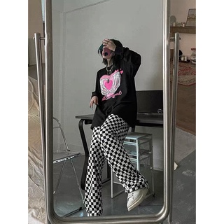 Quần caro trắng đen ulzzang ống rộng unisex nam nữ - quần caro có dây rút