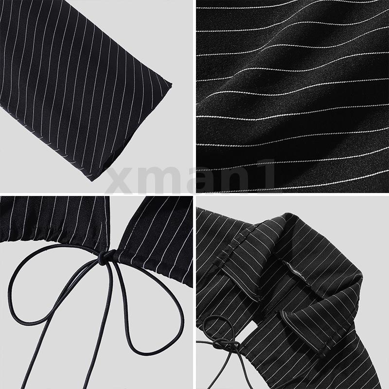 Áo Croptop Tay Dài Hoạ Tiết Kẻ Sọc Phối Dây Cột Cho Nam