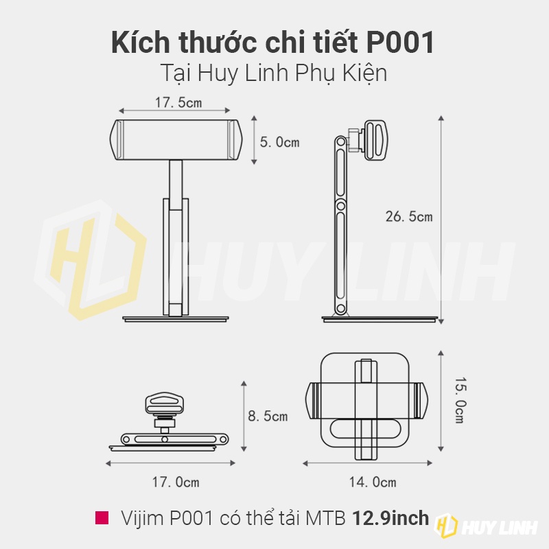 Vijim P001 | Giá đỡ để bàn kẹp điện thoại máy tính bảng bằng kim loại chắc chắn có thể gấp gọn