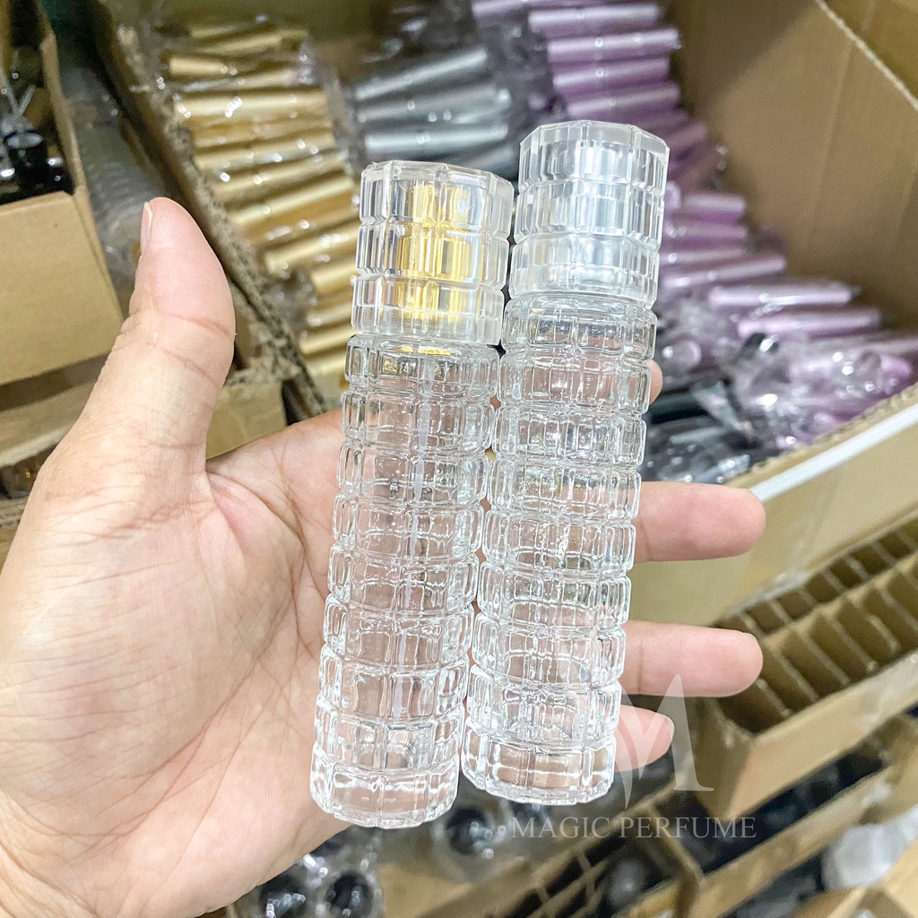 Chai lọ chiết nước hoa thủy tinh du lịch trụ tròn vân ca rô dung tích 30ml