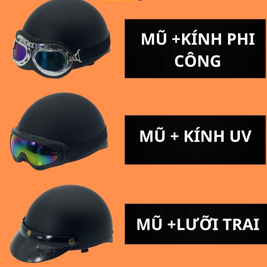 Mũ bảo hiểm nửa đầu kèm kính siêu đẹp chính hãng, trơn nhiều màu