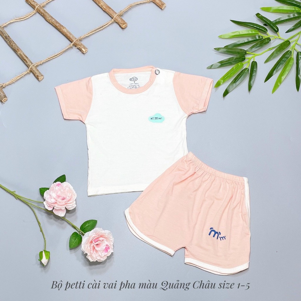 Bộ cộc tay pettit phối áo trắng quần màu Hi! Mom Kids