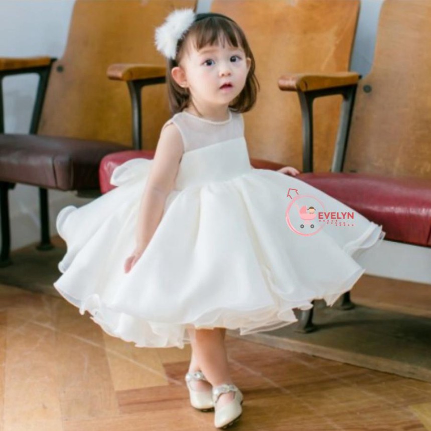 Đầm bé gái voan trắng (hồng) cho bé từ 1 đến 12 tuổi