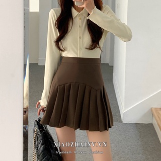 Xiaozhainv Chân Váy Dáng Chữ A Lưng Cao Hoạ Tiết Xếp Ly Cổ Điển Thời Trang Mùa Thu Phong Cách Hàn Quốc Có 3 Màu Sắc