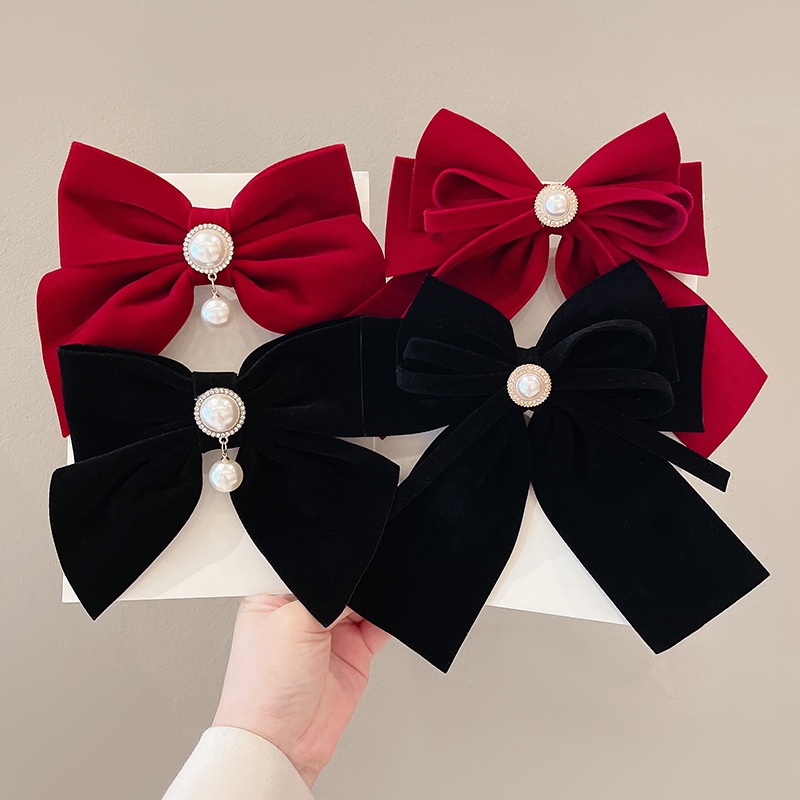 Kẹp Tóc Hình Nơ Ruy Băng Màu Đen Phong Cách Hàn Quốc Cho Nữ