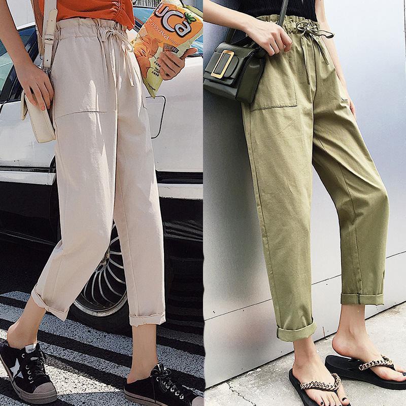 Quần dài lưng cao dáng rộng phong cách Hàn Quốc thời trang cho nữ
