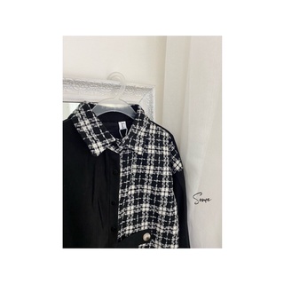 Khoác sơmi mix dạ tweed