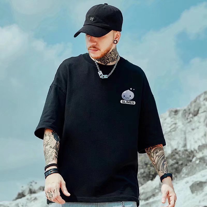 Áo Thun Tay Ngắn Dáng Rộng In Chữ Phong Cách Nhật Bản Thời Trang Mùa Hè Cho Nam Và Nữ Size M-8XL