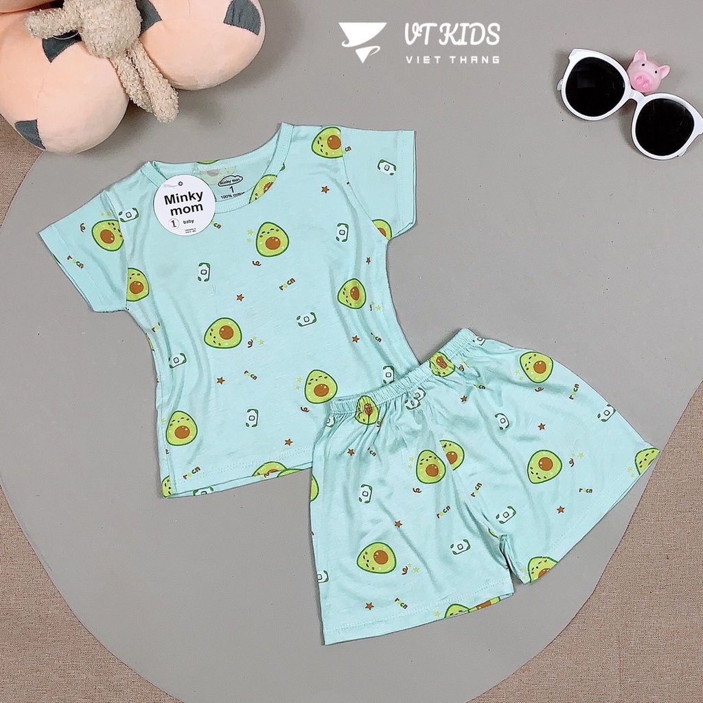 Đồ Bộ thun lạnh cho bé, bộ minky mom cộc tay túi zip cho bé in hình ngộ nghĩnh
