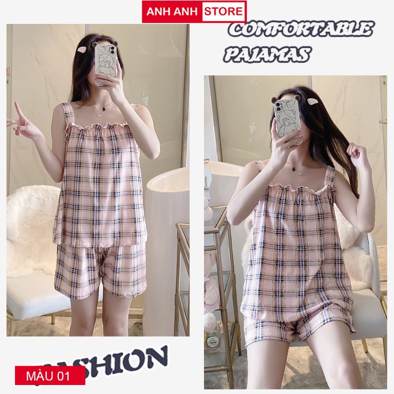 Bộ đồ ngủ nữ mặc nhà hai dây chất vải lanh lụa cotton mặc mùa hè thoáng mát nhiều màu