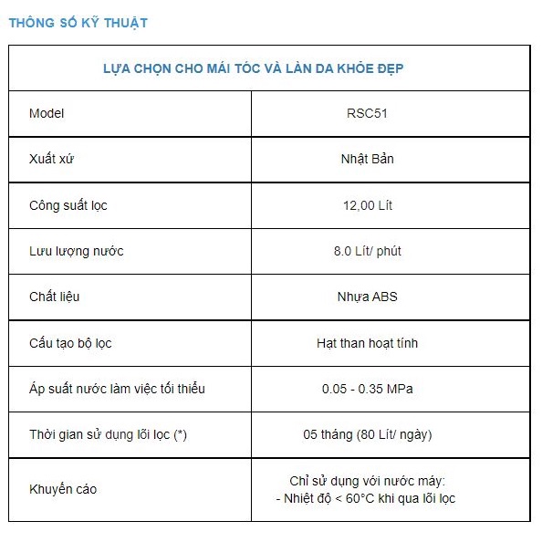 Combo 2 Bộ lọc vòi sen Torayvino RSC.51 khử clo trong nước máy - Màng lọc than hoạt tính siêu mịn