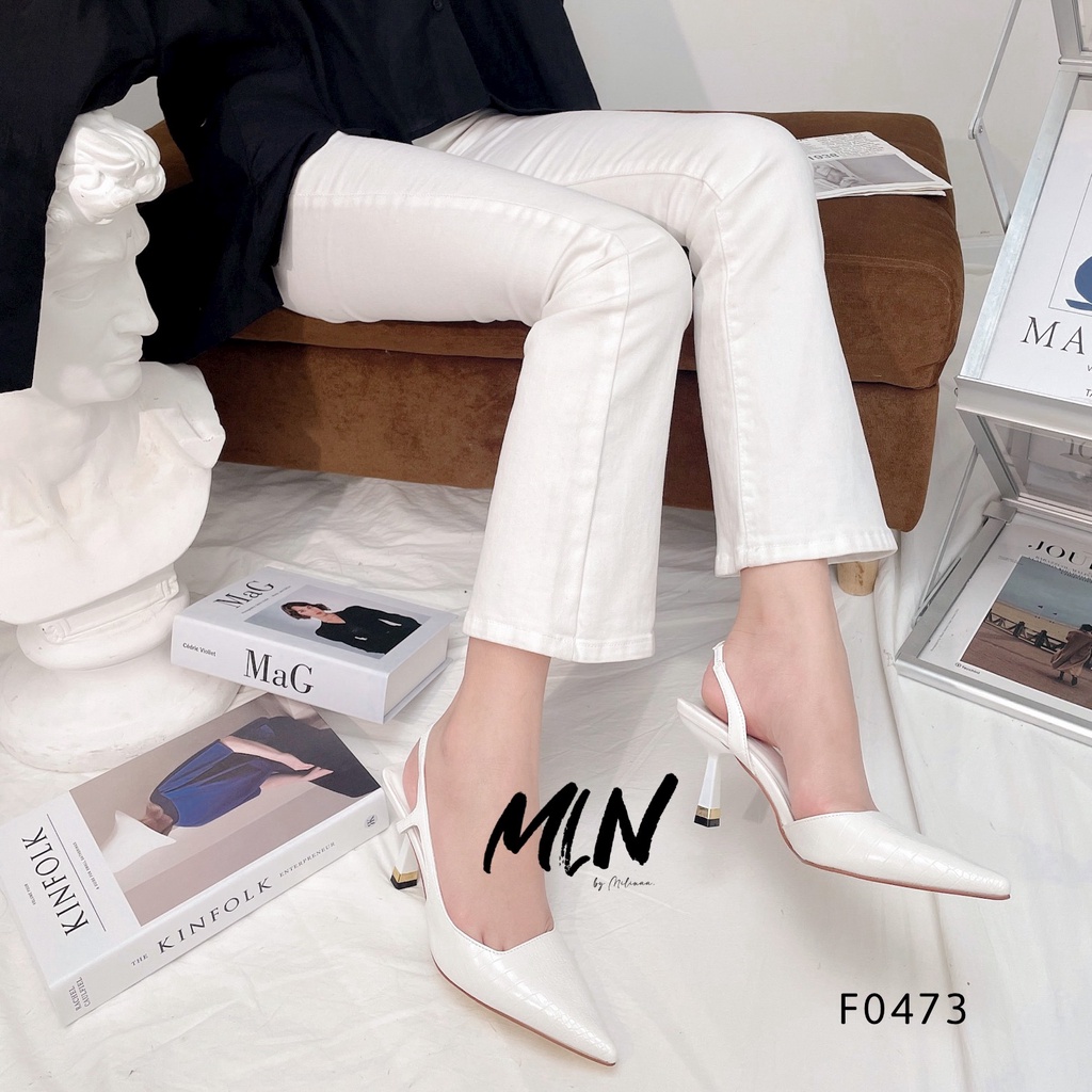 GIÀY CAO GÓT NỮ SLINGBACK GÓT NHỌN 7P VIỀN VÀNG BÍT MŨI NHỌN DA MỀM HẬU THUN XUẤT KHẨU F0473