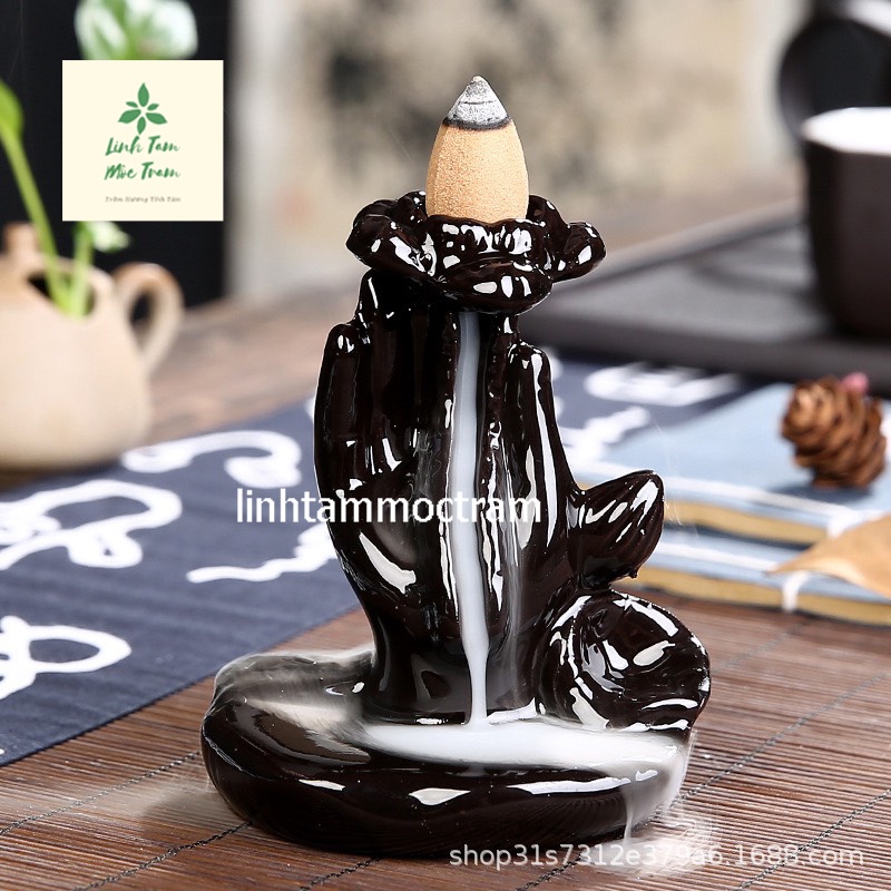 Thác khói trầm hương đế đặt nhang nụ nhang tăm gốm sứ tặng 1 nụ trầm