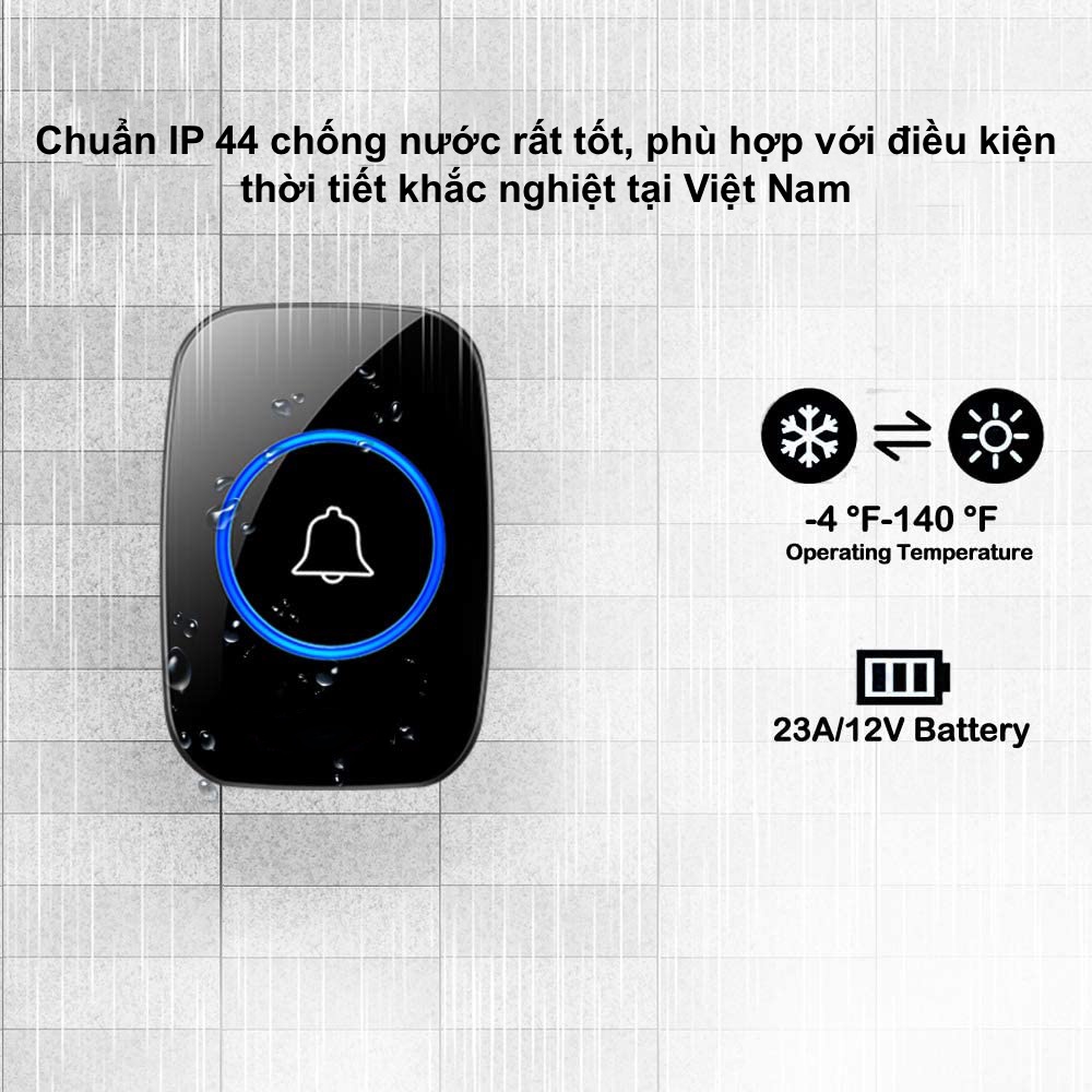 Chuông Cửa Không Dây Thông Minh CTFAST CT-02 (1 Nút Bấm, 2 Chuông), Chống Nước, Khoảng Cách Hiệu Quả 300 Mét