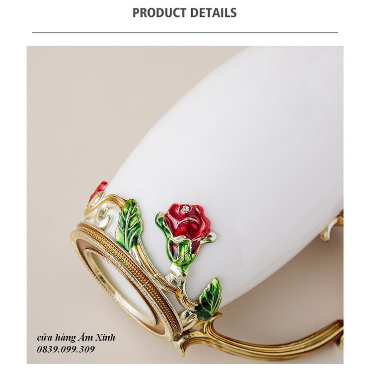 Cốc sứ cao cấp bọc hoa nổi 3D kèm hộp quà cao cấp 350 ML